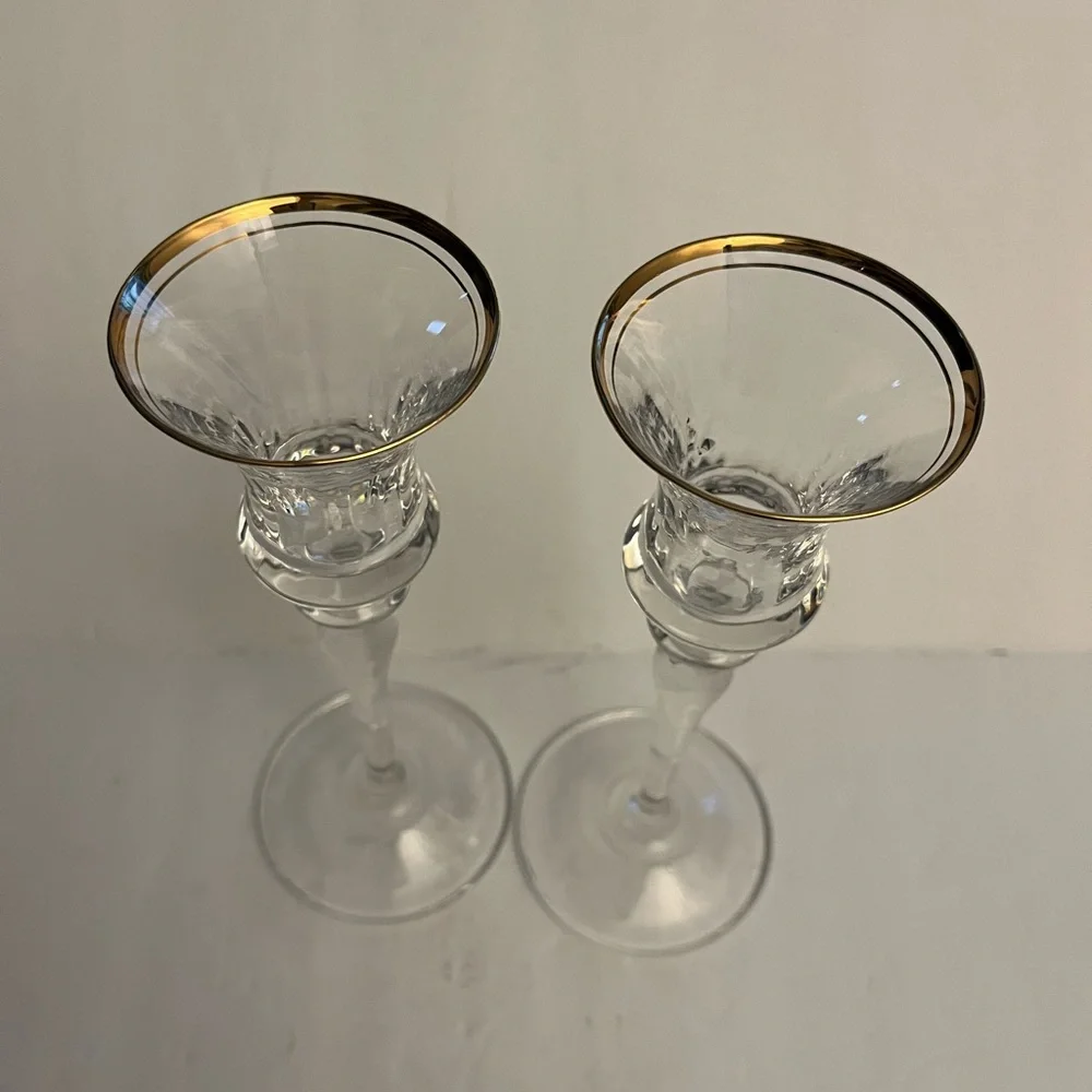Vintage Optic Crystal Candle Holders With Gold Trim - Set of 2